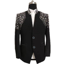 Sewing Rhinestones Beading Suit Host Formal Blazers Party Stage Performance