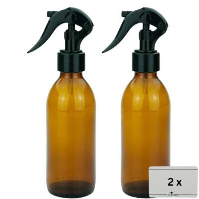 2 Sprühflaschen 200 ml Braunglas + Etiketten für Kosmetik Wasser Blumen Sprayer