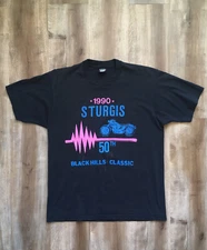 Vintage 90s 1990 Sturgis T Shirt Large Single Stitch Biker Tee 50th Anniversary