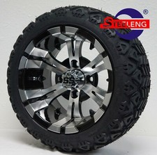 Golf Cart 12x7 Machinedblack Vampire Wheels And 18 At Tires Set Of 4
