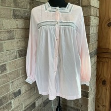 VINTAGE Barbizon Nightgown Women's M Pink Lace Button Sleepwear Bed Jacket 3C8