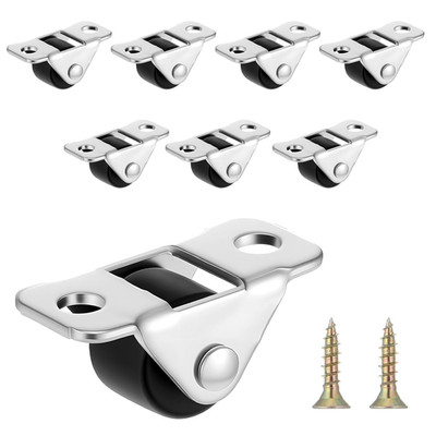 8 Pcs Mini Fixed Caster Wheels, 1/2 Inch Low Profile Silent Bearings Single Dire