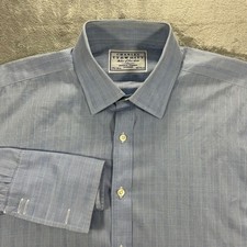 CHARLES TYRWHITT Dress Shirt Mens 17.5/36 Blue Glen Check French Cuff Good