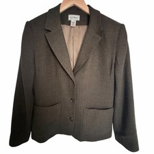 L.L.Bean Womens Size 10 Gray Wool Lambswool Blazer Made in USA