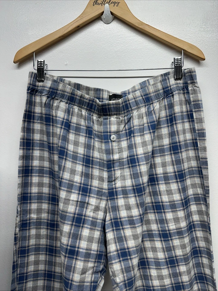 Juego de 2 pijamas Hanro de algodón manga larga a rayas azul para hombre talla L grande Foto 4 de 4