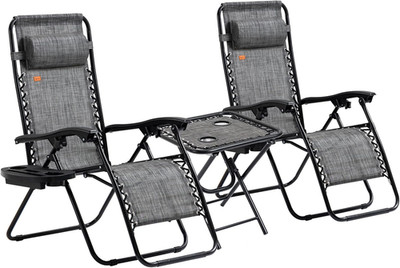 Zero Gravity Chair Set with Side Table, Folding Reclining Chair with Cupholders