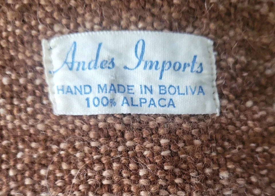 Cachecol vintage Andes Imports alpaca bolívia marrom tecido com franjas 58" x 9" - Imagem 2 de 4