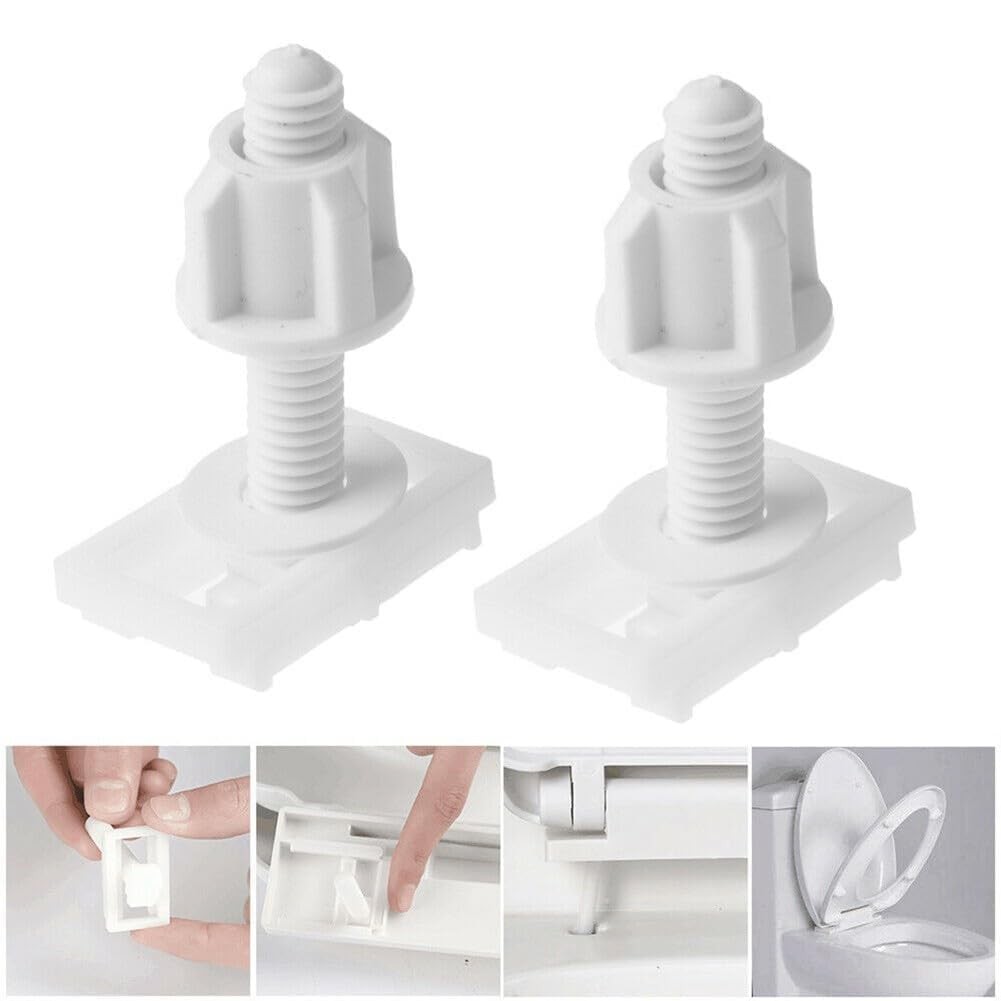 2Pcs White Plastic Toilet Seat Screws and Nuts with Washers, Hinge Bolts Scre...