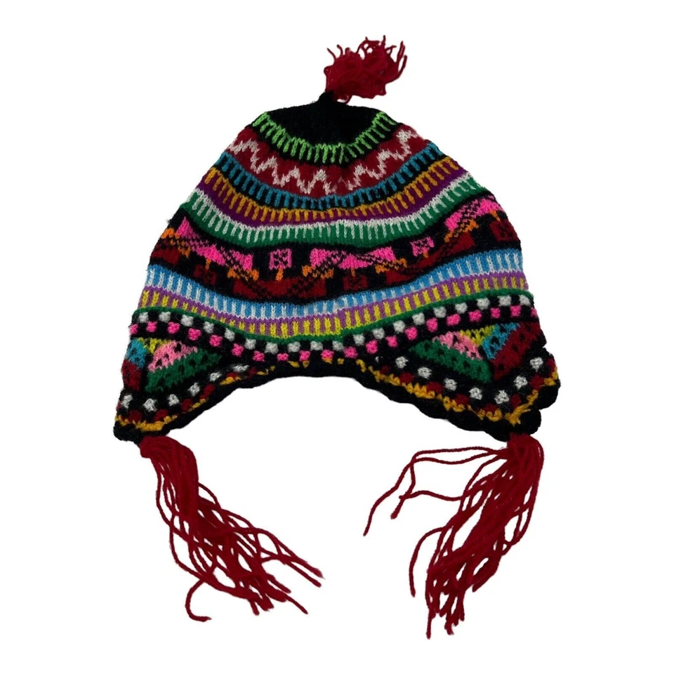 Gorro Peruano Niño Bebé Gorra Sombrero Tejido a Mano Orejeras Borla Multicolor Perú Foto 4 de 4