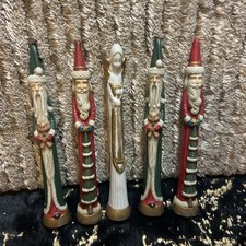 Vtg Skinny Santa Figurine Lot Of 5 Red Green 7 1/2  Christmas Decor Tube Set