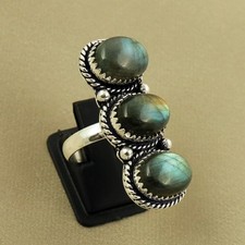 06 OCt 26 -Natural Labradorite Sterling Silver Plated Handmade Ring -9MM Adjust.