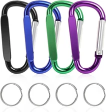 Heavy Duty Carabiner Clips, 3" Aluminum D 3 inch, A-Black+Blue+Green+Purple 