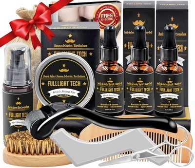 Bartpflege Set für Männer mit Bartroller, Shampoo, Balsam, Öl, Kamm, B