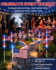 8 Piece Solar US Flag Light Set, American Flags Pole Pathway Lights,
