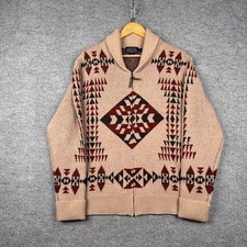 Pendleton Cowichan Sweater Mens Medium M Tan Lambswool Full Zip The Big Lebowski