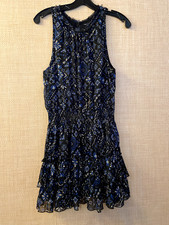 Forever21 sleeveless fit & flare mini dress size M black w/geo print blue/white