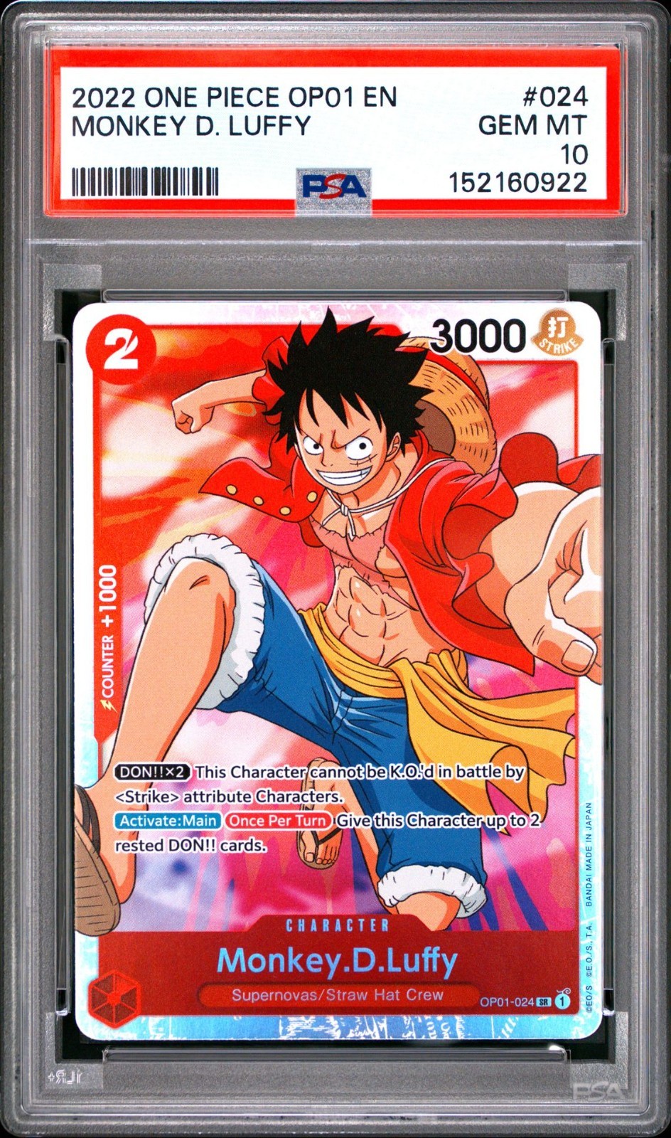 One Piece Monkey D Luffy OP01-024 PSA 10 Gem Mint