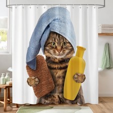 Funny Cat Shower Curtain,Cute Cats Waterproof Polyester Fabric Bathroom Curta...
