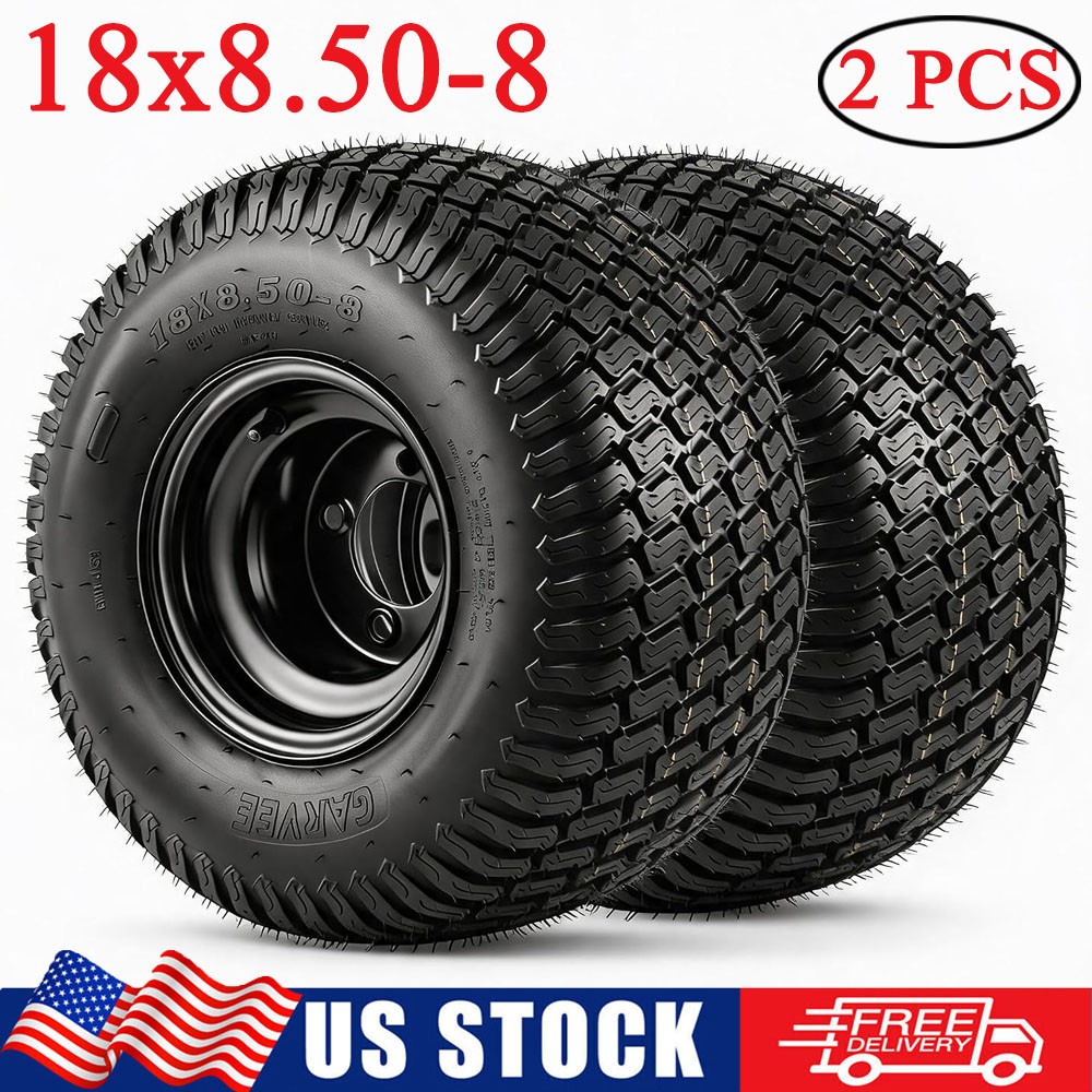 Set of 2 18x8.50-8 Lawn Mower Tires and Wheels 4 Ply Tubeless Turf Tractor Tires
