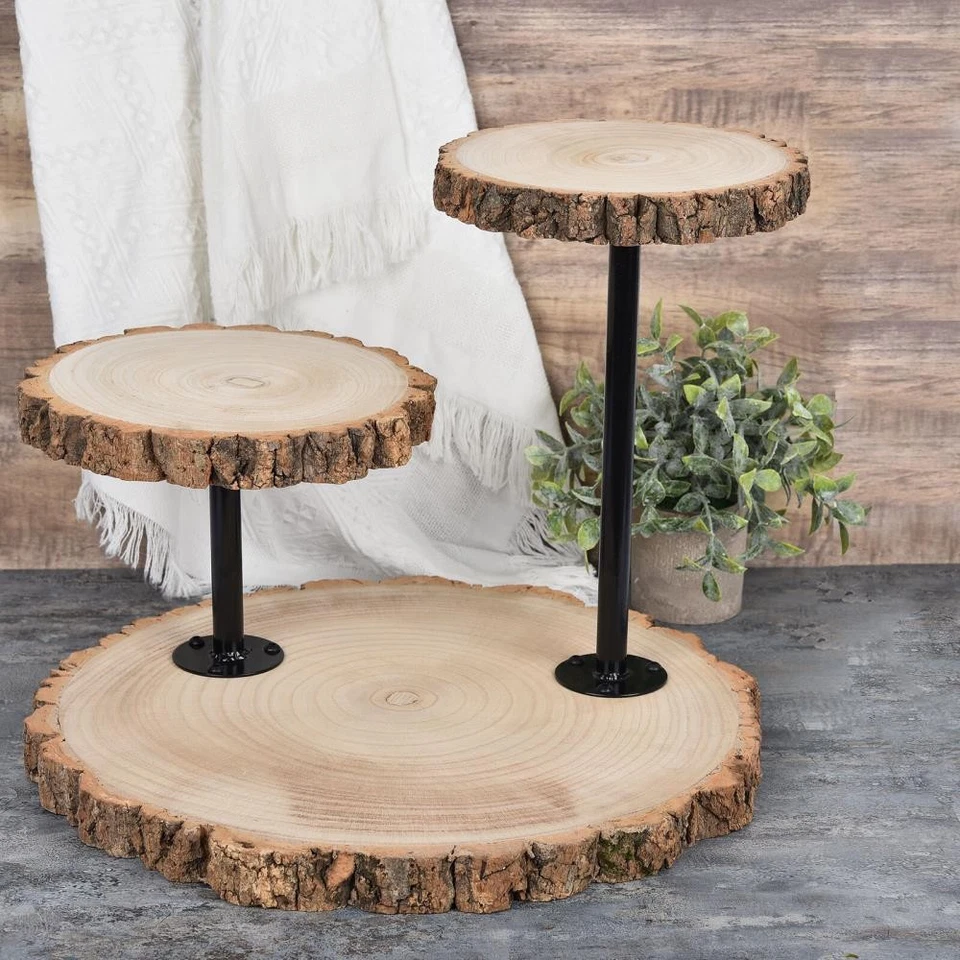 Brown 3 Tier Round Natural Wooden Cupcake Dessert Stand Party Event - Image 4 of 4