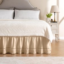 MIYE Wrap Around Ruffled Lace Bed Skirt, Elastic Dust Ruffle with Adjustable ...
