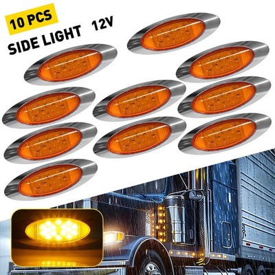 10x 6.5'' Chrome LED Driving Oval Amber 16LED Side Marker Clearance Lights EOOR