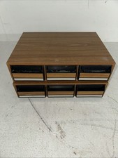 2 Vintage 3 Drawer Audio Cassette Tape Storage Box Faux Wood Holds 36 Tapes