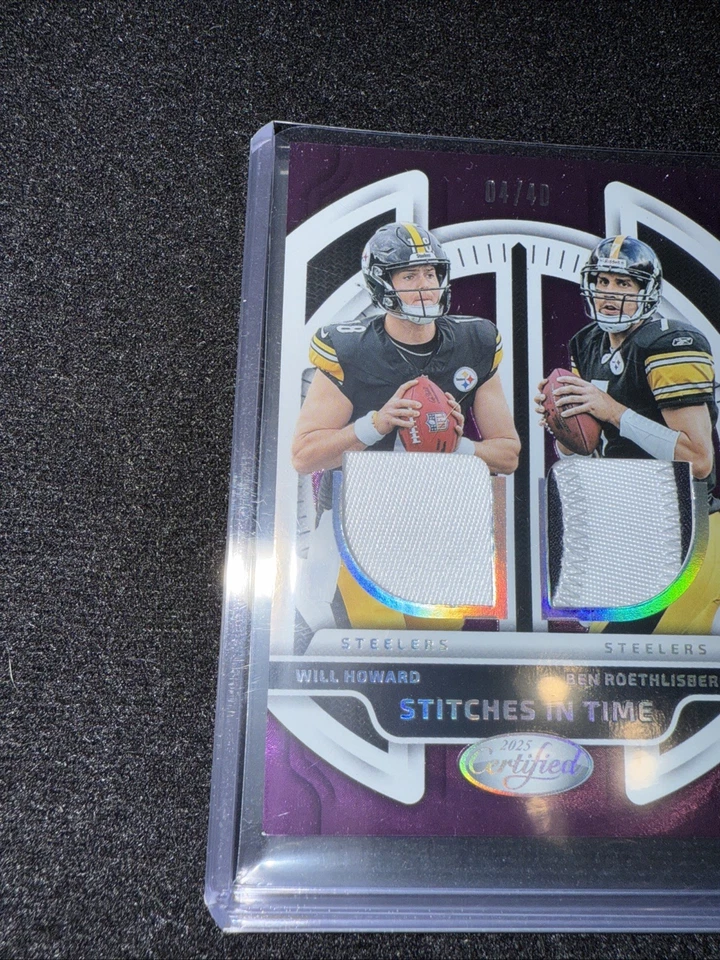 Parche de placa de identificación Stitches In Time doble púrpura/40 Will Howard Ben Roethlisberger Foto 4 de 4