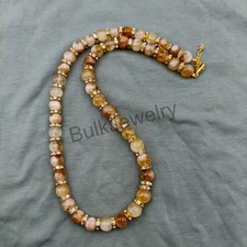 Yellow Citrine Necklace, 8mm Round Beads, Natural Citrine Gemstone Jewelry, Gold