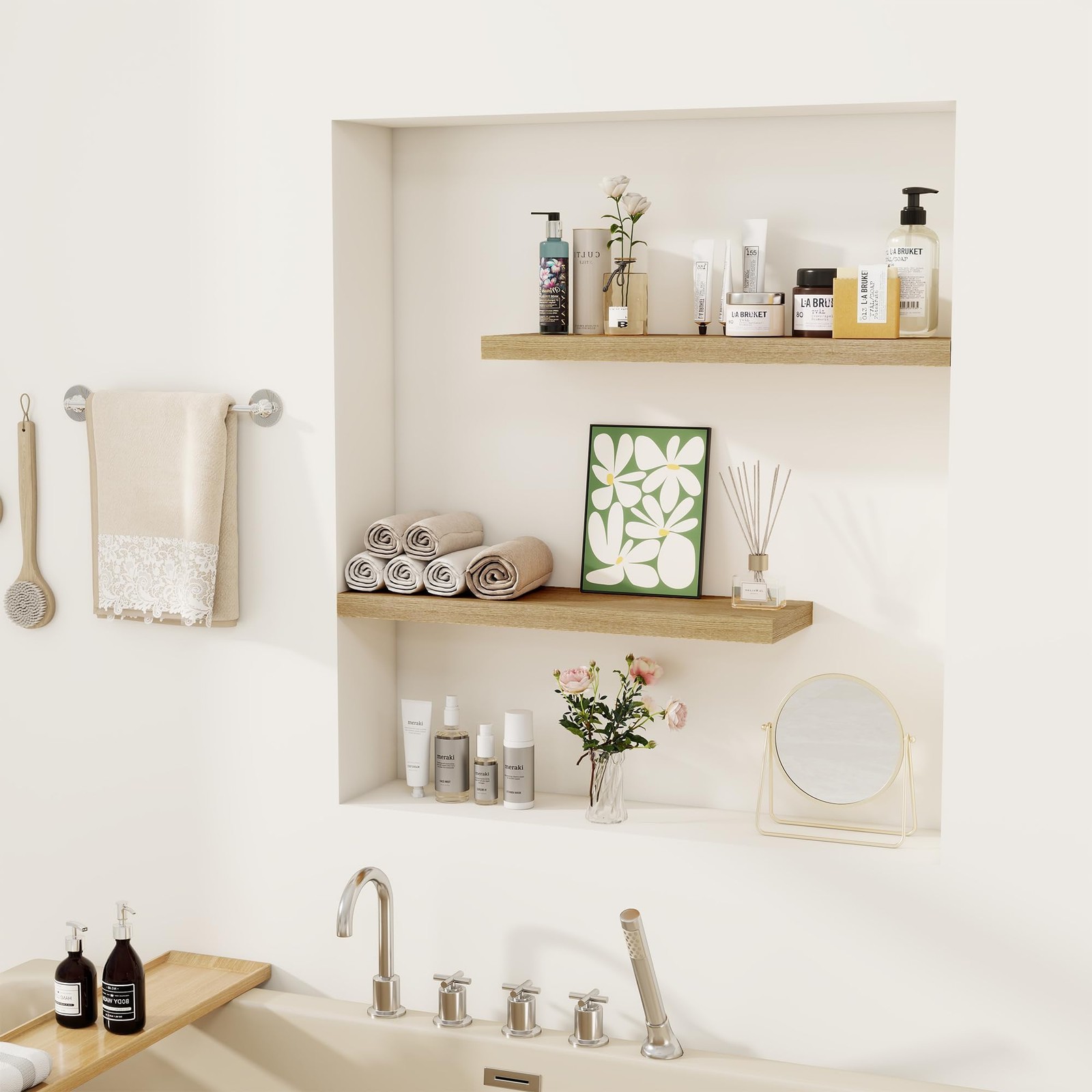 Floating Shelves for Wall, 22.5" Rustic Wood Deep Wall Mounted Shelves with I...