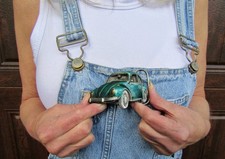RARE! Vintage 1980 Green Volkswagen Beetle Belt Buckle VW Bug 3-D Bergamot Brass