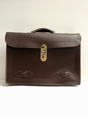 Vtg Leather Briefcase Attache Case Brown Lawyer Salesman Portfolio Retro w/Key
