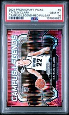 2024-25 Prizm Draft Picks Campus Legends Caitlin Clark #5 Red Pulsar /299 PSA 10