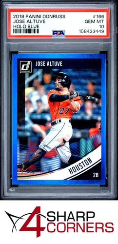 2018 PANINI DONRUSS HOLO BLUE #166 JOSE ALTUVE POP 1 PSA 10