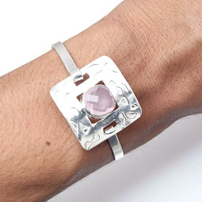 Rosa Rosenquarz Edelstein handgefertigte Schmuck Manschette Armbänder 7 Zoll ... - Bild 1 von 4
