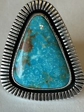 Signed Navajo Sterling Silver Kingman Turquoise Ring Size 8
