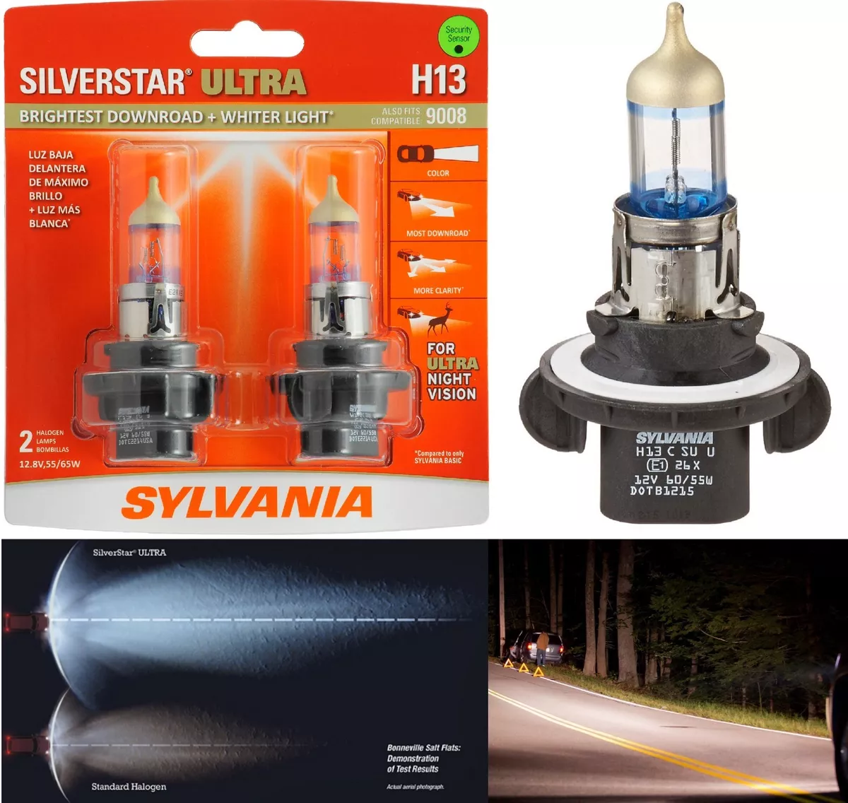 Sylvania SilverStar Ultra 9008 H13 65 55W Two Bulbs Head Light High Low Upgrade