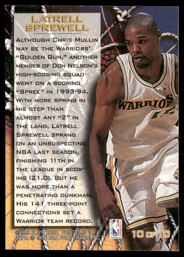 Latrell Sprewell 1994-95 Fleer #10 Sharpshooters Golden State Warriors ALABAMA - Imagen 2 de 2