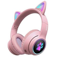 Gaming Bluetooth 5.0 Wireless Cat Ear Headphones Over Ear Led Light Foldable