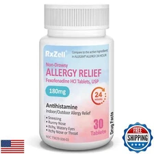 RXZELL Allergy Relief | Fexofenadine HCl 180mg, 24-Hour Antihistamine, Non-Dr