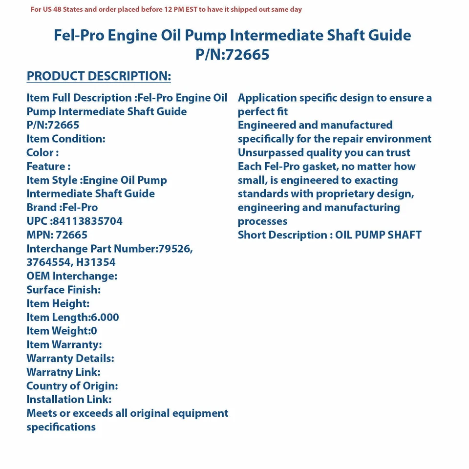Направляющая промежуточного вала масляного насоса двигателя Fel-Pro 72665 - Изображение 4 из 4