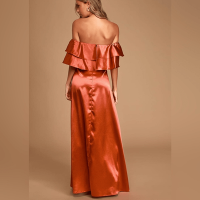open lace back dress Hermie Silky Satin Maxi Dress Orange | Wedding Guest Dress | Maxi