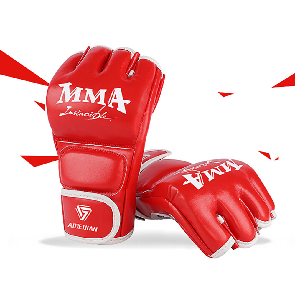 Half Finger Boxing Gloves Wearable PU Breathable Sports Equipment (Red