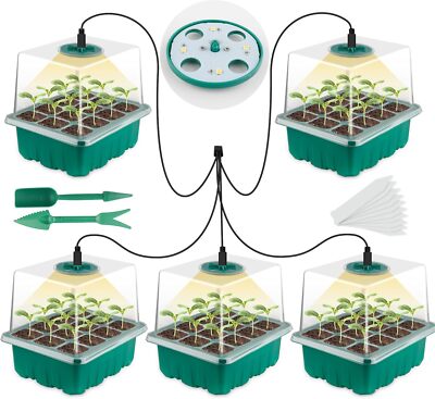 5PC - 12 Cells per Tray | Seed Starter Tray with Grow Light, Seed Starter Kit,