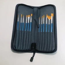 New 12pc Long Handle Nylon Hair Artist Oil Paint Brush Set Blue Handle w/ Case