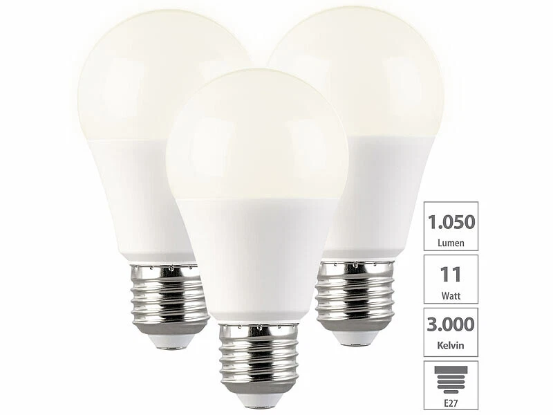 3 ampoules LED E27 - 11 W - 1050 lm - Blanc chaud - Luminea - Photo 3/4