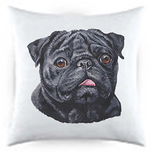 Pug Black Satin Throw Pillow