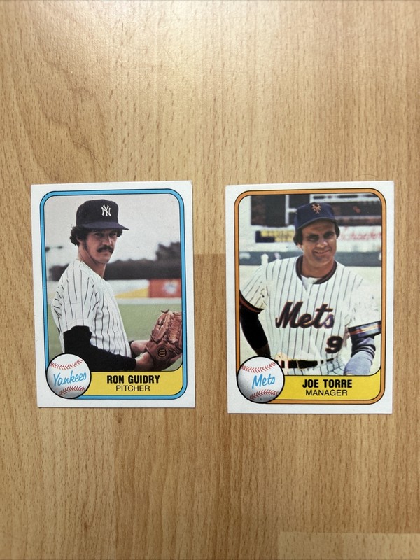 1981 Fleer Baseball 88 Guidry Yankees, 325 Torre Mets, NM Condition, Lot