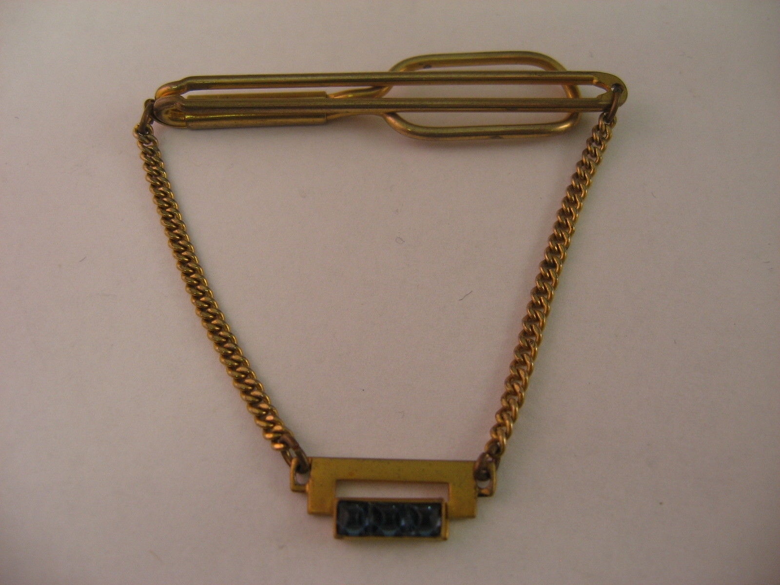 Rare ART DECO TRIPLE BLUE JEWEL Vintage Mens Tie Bar … Gem