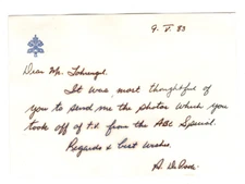 Ambrose De Paoli Signed Note 1983 / Catholic Diplomat Holy See / Autographed